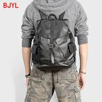 Backpack Men Genuine Leather Laptop Bags Shoulder Bag Travel Backpacks Black Cowhide Vintage College Wind Soft Male BJYL