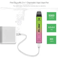 Alpsvape BY2 MAX Tek Kullanımlık Sigara Kiti 2in1 5000 Puffs 12 ml Pod Buharı Cihazı Botton Anahtarı Şarj Edilebilir 900 mAh Pil By-2 Sopa Vape Kalem 100% Orijinal VS Flex Plus