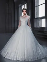 Casual Dresses Vestido De Noiva 2021 Long Sleeve Wedding Gowns Sheer Tulle Back Sexy Bride Appliques Princess