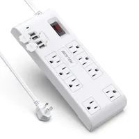 US Stock BESTEK 8-Outlet Plug Surge Protector Power Strip with 4 USB Ports, 5V 4.2A, 6-Foot Heavy Duty Extension Cord a12