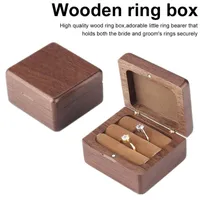 Valnöt trä smyckeskrin kreativt magnetiskt lock trä par ring örhängen hållare smycken lagringsfall presentförpackningar