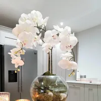 Flores decorativas guirnaldas de seda artificial mariposa orquídea flor ramo phalaenopsis falsa casa decoración de boda decoración de artesanías de bricolaje