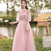 Vestido de dama de honra longo 2021 verão novo estilo fada gás mostrar fino grupo irmã vestido rosa desempenho coro noite