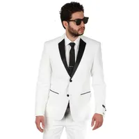 Custom Made White Black Revers Mannen Past Tuxedo Wedding Formal Bridegroom Bruidegom Prom Skinny Man 2 Stuk Blazer (Jack + Pants)