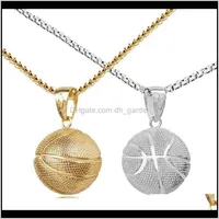 Necklaces Pendants Jewelry Drop Delivery 2021 Fashion Vintage 3D Football Basketball Rugby Pendant Sport Style Stainless Steel 18K Gold Mens