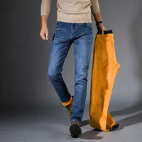 2020 зимняя тепловая теплая фланелевая растяжка джинсы мужская зимнее качество бренда флисовые брюки прямые стекающие брюки джинсовые джинс y0927