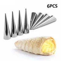 Mling 6pcs di alta qualità tubo conico cono cono stampa stampi in acciaio inox a spirale croissant stampi crema corno torta pane stampo Y0223