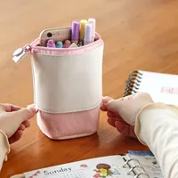 Pencil Cases Solid Color Case Creative Retractable Box PU Student Stationery Pen Bags School Makeup Storage D50
