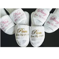 Slippers Personalized With Gold Name,groom Bride Rubber Sole Slippers,Bridesmaid Proposal Gift,Bridal Party Slippers, Spa Favors