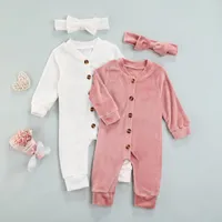 Otoño invierno recién nacido bebé terciopelo mono ropa niño pequeño color sólido manga larga mamelucos con botones para niños niños