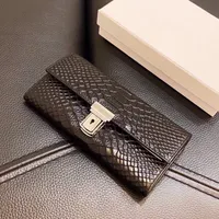 Laides High Quality Crocodile Calf Leather Bag Women Hand Card Wallet Black Flap Stripes Handbag 19*10