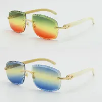 무두질 된 금속 새겨진 렌즈 럭셔리 화이트 정품 버팔로 경적 선글라스 유니섹스 사각형 T8200762 태양 안경 남성과 여성 18K 골드 안경 상자 UV400