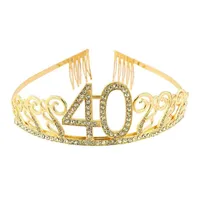 Rhinestone de oro 40 Cumpleaños Tiara Crown Diadema Cake Topper para Mujeres Felices 40th Decoraciones de la fiesta de la reina Favor de regalos Decoración