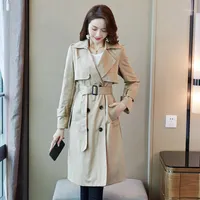 Women&#039;s Trench Coats Banulin Fashion Brand Women Coat Long Double-Breasted Belt Khaki Lady Clothes Autumn Spring Outerwear Oversize