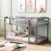 US Stock Twin over Twin Floor Bunk Bed Furniture with Ladder ,Gray for Kids a53