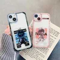 Cartoon Space Astronaut Phone Case For iPhone 13 12 11 Pro Max X XS XR 7 8 Plus SE 2020 Wallet Card Slot Holder Clear Soft Cover