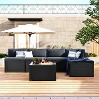 US Stock Go 6-delige Buitenmeubels Set met PE Rattan Rieten Patio Garden Sectional Sofa Chair Verwijderbare Kussens Nieuwe A40
