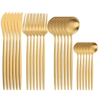 Spklifey Gold Bestick 24 st Golden Set Rostfritt Stål Värmar Spoon Porslin Forks Knives Spoons 211227