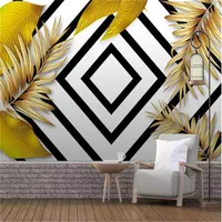3D壁画の壁紙モダンな抽象的な線ゴールドの葉の幾何学的ライト高級テレビ背景壁絵ヨーロッパスタイルの壁紙