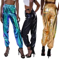 Women's Pants & Capris Hip Hop Women Holographic Night Club Elastic High Waist Long Trousers