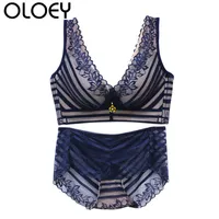 Bras Sets OLOEY High-end Paris Temptation Lace Beauty Back Bra Without Steel Ring Sexy Gathering Adjustable Underwear Set
