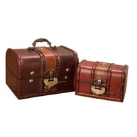 Custodie per box per orologi 2 pezzi Set di gioielli in legno PIRATE GIOIELLI STOCCAGGIO Caso Case Holder Vintage Treasure Chest