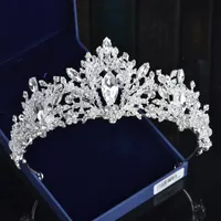 Prachtige prinses grote bruiloftskronen bruids juweel headpieces tiaras voor dames zilveren metaal kristal strass barok haar hoofdbanden