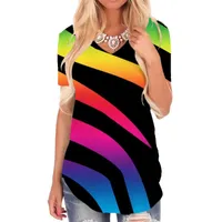 Женская футболка Giuy Brand Zebra женщин полоса футболки напечатаны красочные смешные футболки радуги v-образным вырезом футболка женская одежда летом свободно