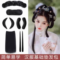 Hanfu Forntida Kostym Kvinna Modellering Head Set Contracting Antik Hand Ridual Hemp Wig Bag Set