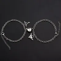 Charme pulseiras 2 pçs / definir coração em forma de ímã imãs bracelete para casais de aço inoxidável anjo asa lock homens jóias mulheres presentes