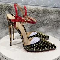 럭셔리 브랜드 디자이너 신발 여성 붉은 바닥 하이힐 8cm 10cm 12cm 큰 크기 EURO34 ~ 45 포인트 발가락 펌프 파티 샌들 드레스 레오파드 중공 리벳 백 공간 2021