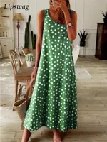 Casual Dresses 2022 Spring Elegant Polka Dot Print Long Dress Women Sexy Off Shoulder Sleeveless Party Summer Ladies Loose