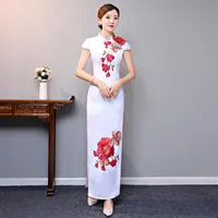 Etnik Giyim Kadın Nakış Çiçek Cheongsam Çin Geleneksel Mandarin Yaka Qipao Zarif Seksi Elbise Kıyafeti Büyük Boy 3XL Vestidos