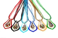 6Color Mixed Color Crystal Lampwork Glass Pendants Leaf Drop Murano Necklace Silke För Girl Women's Smycken