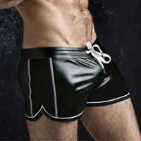 Мужские шорты боксерские искусственные кожаные мужчины тонкие мотоциклетные брюки твердые плюс размер пляжа латекс нижний боксер