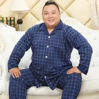 Хлопок осень / зимняя спящая одежда отворота кардиган с длинным рукавом мужская пижама 5xL плюс размер жирная одежда набор стиль комфортабельный уютный салон спать