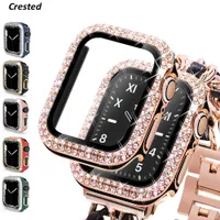 Glass+Cover For Apple Watch case 45mm 41mm 40mm 44mm 38mm 42mm Accessories Diamond Screen Protector iwatch series 3 4 5 6 SE 7