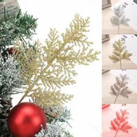 Christmas Decorations 10pcs Set Glitter Tree Fern Leaf Beautiful Scene Decoration Gold Silver Red Artificial Leaves Diy Crafting Accessories