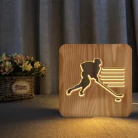 Lumières de nuit LED USB Light Wooden Dog Hockey Joueur Lampe Animalty Child Bedroom 3D Décoration Table Cadeau Enfant