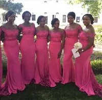 2021 горячий розовый плюс размер невесты платья платья с плечами аппликации кружева русалка горничная почва свадьба гостевая платье женщины носить формальные платья партии