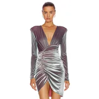 Occstrade BodyCon Dress Sexy Deep V Collo scollo a V Pieghette 2021 Primavera Moda Donna Manica lunga Night Club Abiti da festa Casual