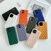 Lambskin Comple Lens Prostion Phone Cases Lattice Pattern Case Luxry Camera Compay Cover for iPhone X Max 11 12 13 14 Pro