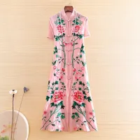 Etnik Giyim High-end Yaz Kadın Çin Tarzı Çiçek Qipao Nakış Şakayık Zarif Lady A-Line Cheongsam 2 Parça Elbise S-XXL1