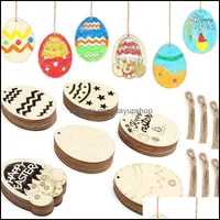 Party Decoration Event & Supplies Festive Home Garden 6Pcs Lot Mixed Hollow Easter Eggs Wooden Pendant Hanging Ornament Hand Coloring Scrapb
