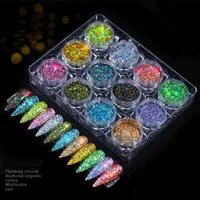 12pcs / Set Super Bright Cool Paillettes Glitter Symphony Powder Nail Art Accessori fai da te Strumenti manicure