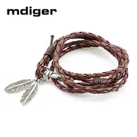 Link, Chain 2021 Fashion Jewelry PU Leather Bracelets Charm Gift Bangles Multilayer Feather Bracelet Accessories Wedding Men