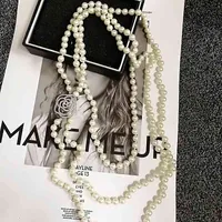 Mimiyagu Handgemachte Knoten lange Blume Perlen Anhänger Schmuck Für Frauen Party Pullover Kette Einstellbare Halskette