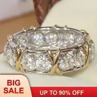 Alyans moda takı kadın nişan mücevher 5a zirkon taş 10kt beyaz sarı altın dolu bant yüzüğü SZ 5-11