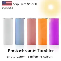 ABD Depo Tumblers Çift Duvar Paslanmaz Çelik Vakum Şişeleri Renk Değişimi Tumbler 20 Oz Süblimasyon Değişim UV