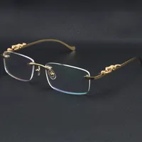 Rimless leopard series Eyeglasses Women Fashion Sunglasses Stainless steel Cat Eye Eyewear Large Square Glasses with box C Decoration 18K